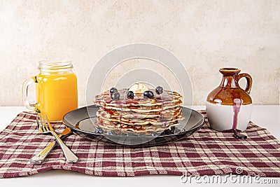 Homemade blueberry pancakes,flapjacks Stock Photo
